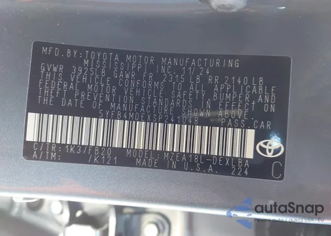 2025 Toyota Corolla Le from USA, damaged, VIN 5YFB4MDEXSP241048
